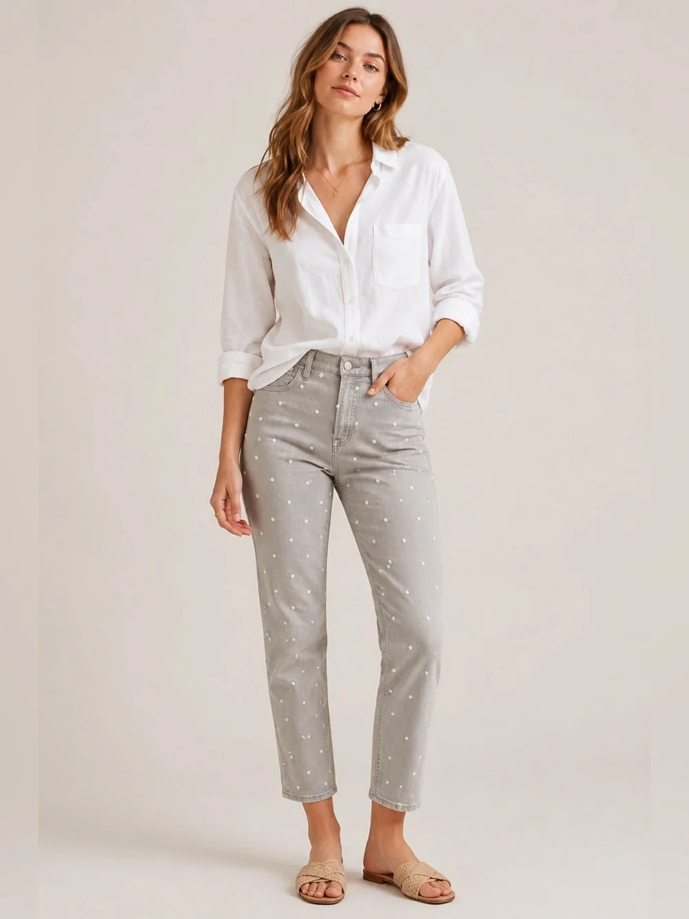 J.Crew Gray Polka Dot High Rise Cropped Straight Leg Jeans Size 29